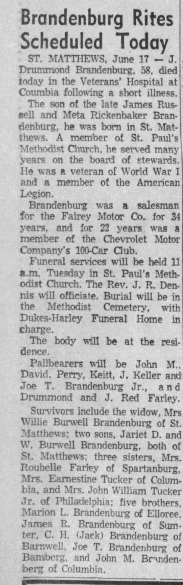 Brandenburg obituary posted